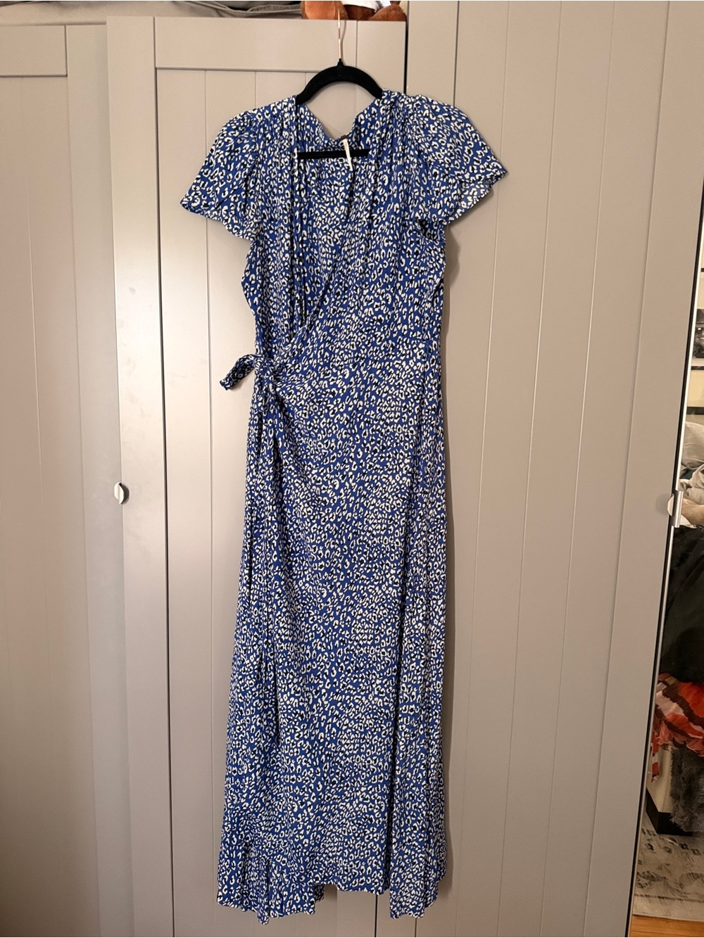 Free People Blue and White Wrap Maxi Dress with Tie Waist